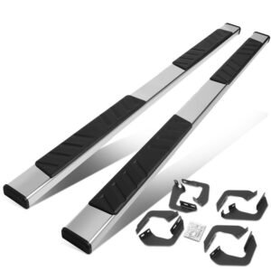 80″ Metallic Slant Pattern 2 Pad/Flat End Cap Running Board Nerf Bar For 07-21 Toyota Tundra XK50 [Extended Cab]