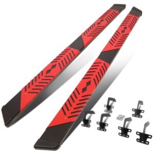 88″ Black/Red 2 Slot Pad/Slant Cap Running Board Nerf Bar For 09-22 Ram 1500 2500 3500 [Crew Cab]