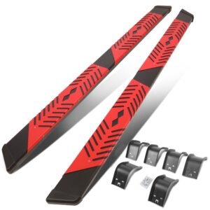 80″ Black/Red 2 Slot Pad/Slant Cap Running Board Nerf Bar For 09-18 Ram 1500/19-22 Ram 1500 Classic [Extended Cab]