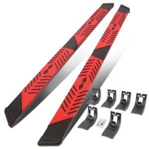 (Flat Board Steel Pad Black/Red) Running Board Nerf Bar For 09-18 Ram 1500/19+ Ram 1500 Classic [Extended Cab]