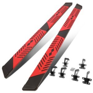 (Flat Board Steel Pad Black/Red) Running Board Nerf Bar For 19+ Ram 1500 (DT 5th Gen) [Crew Cab]