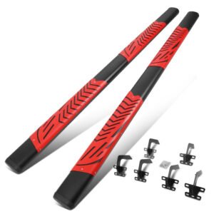(Oval Steel Step Pad Black/Red) Running Board Nerf Bar For 19+ Ram 1500 (DT 5th Gen) [Extended Cab]