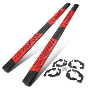 (Oval Steel Step Pad Black/Red) Running Board Nerf Bar For 07-18 Silverado Sierra 1500/07-19 2500 3500 HD [Crew Cab]