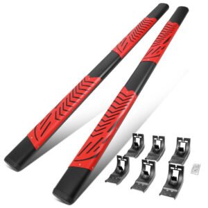 (Oval Steel Step Pad Black/Red) Running Board Nerf Bar For 09-18 Ram 1500 2500 3500/19+ Ram 1500 Classic [Crew Cab]