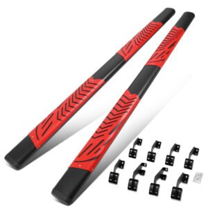 (Oval Steel Step Pad Black/Red) Running Board Nerf Bar For 07-21 Toyota Tundra (XK50 2nd Gen) [Crew Cab]