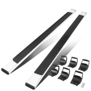 80″ Metallic Honeycomb 2 Pad/Flat End Cap Running Board Nerf Bar For 15+ F-150/17+ F-250 F-350 SD [Extended Cab]
