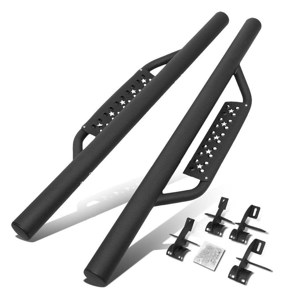 55″ Black 3″ Round Bar/Star Pattern Drop Step Running Board Nerf Bar For 07-18 Jeep Wrangler 2-Door (JK)