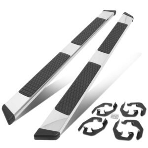 84″ Metallic Honeycomb 2 Pad/Slant End Cap Running Board Nerf Bar For 07-19 Silverado Sierra [Crew Cab]