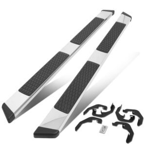 73″ Metallic Honeycomb 2 Pad/Slant End Cap Running Board Nerf Bar For 07-19 Silverado Sierra [Extended Cab]