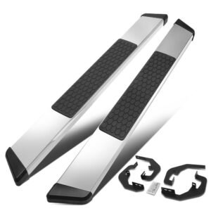 55″ Metallic Honeycomb 1 Pad/Slant End Cap Running Board Nerf Bar For 07-19 Silverado Sierra [Standard Cab]