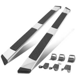 80″ Metallic Honeycomb 2 Pad/Slant End Cap Running Board Nerf Bar For 15+ F-150/17+ F-250 F-350 SD [Extended Cab]