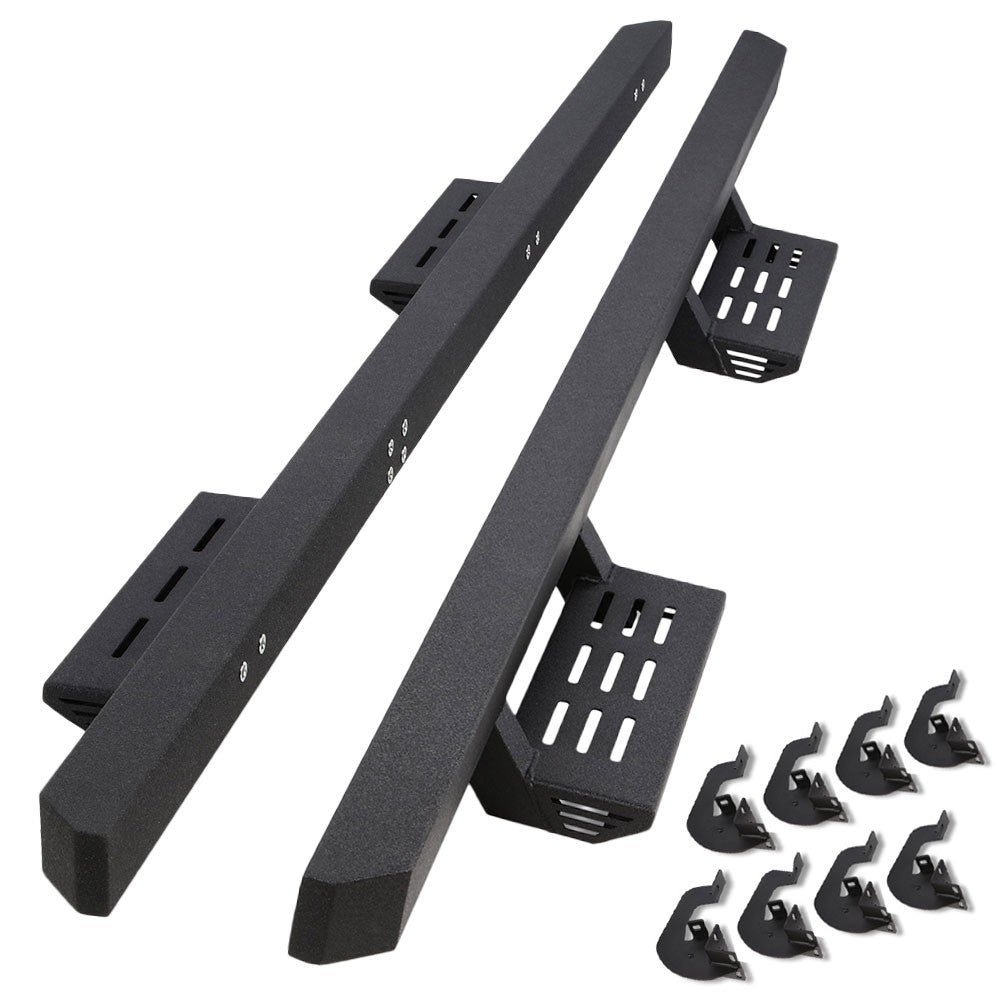 82″ Black Lower Cleat Steps Square Running Boards For 07-18 Chevrolet Silverado GMC Sierra Crew Cab