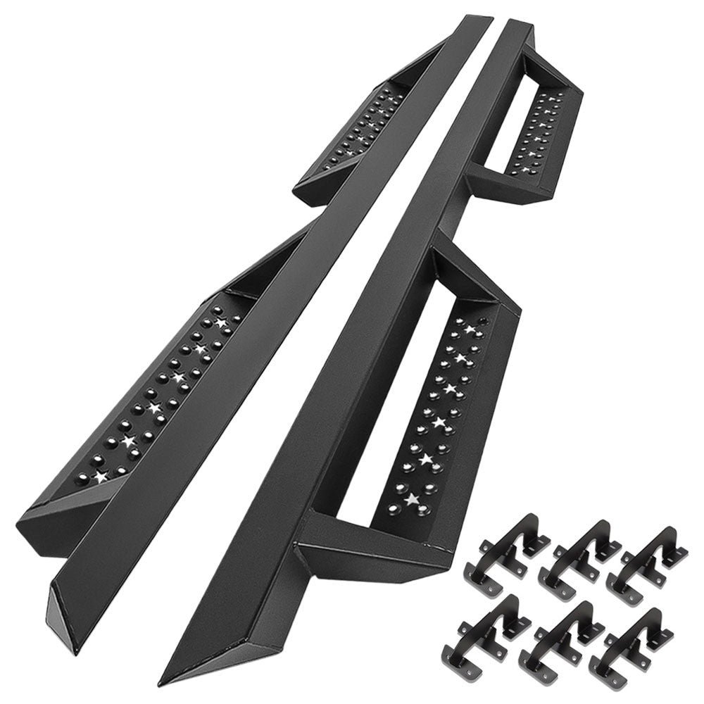 82″ Black (Star Pattern) Lower Cleat Steps Square Running Boards For 15+ Ford Pickup P552 P702 P558 Crew Cab
