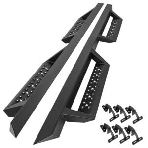 82″ Black (Star Pattern) Lower Cleat Steps Square Running Boards For 09-18 Ram 1500/19+ Classic/09-22 2500 3500 Crew Cab