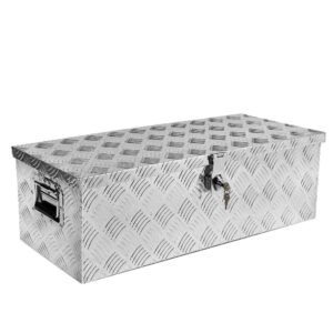 30″x13″x10″ Chrome Aluminum Pickup/Trailer Trunk Bed 2 Handle Utility Storage Flat Tool Box+Lock Key