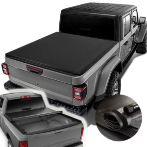 [Soft Roll-Up] Black Pickup Truck Bed Tonneau Cover 20+ Jeep Gladiator 5.5′ Bed