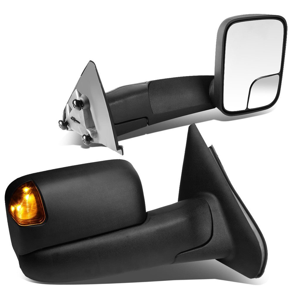 Pair Black Towing Side Mirror Manual Adjustment W/Heated for 02-08 Ram 1500