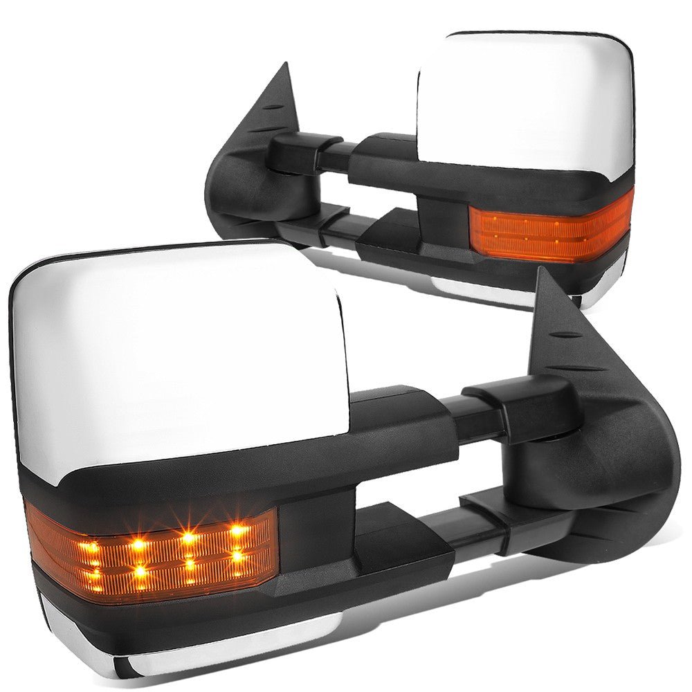 Left/Right Chrome Towing Side Mirror Manual+ LED Turn Signal for 07-14 Yukon