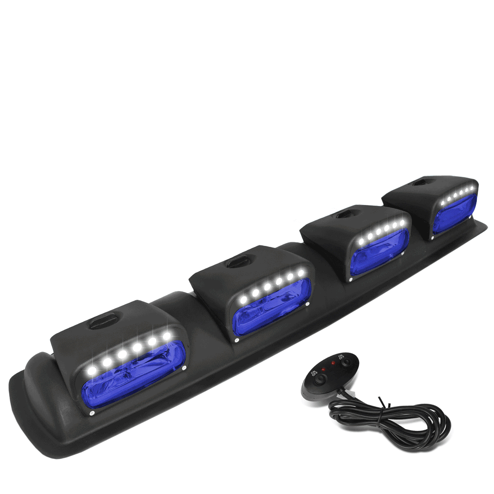 Universal Off-Road 24 LED Blue Lens Quad Roof Mounted Fog Light Oval Lamps w/Switch 38″ x 9″ x 4″