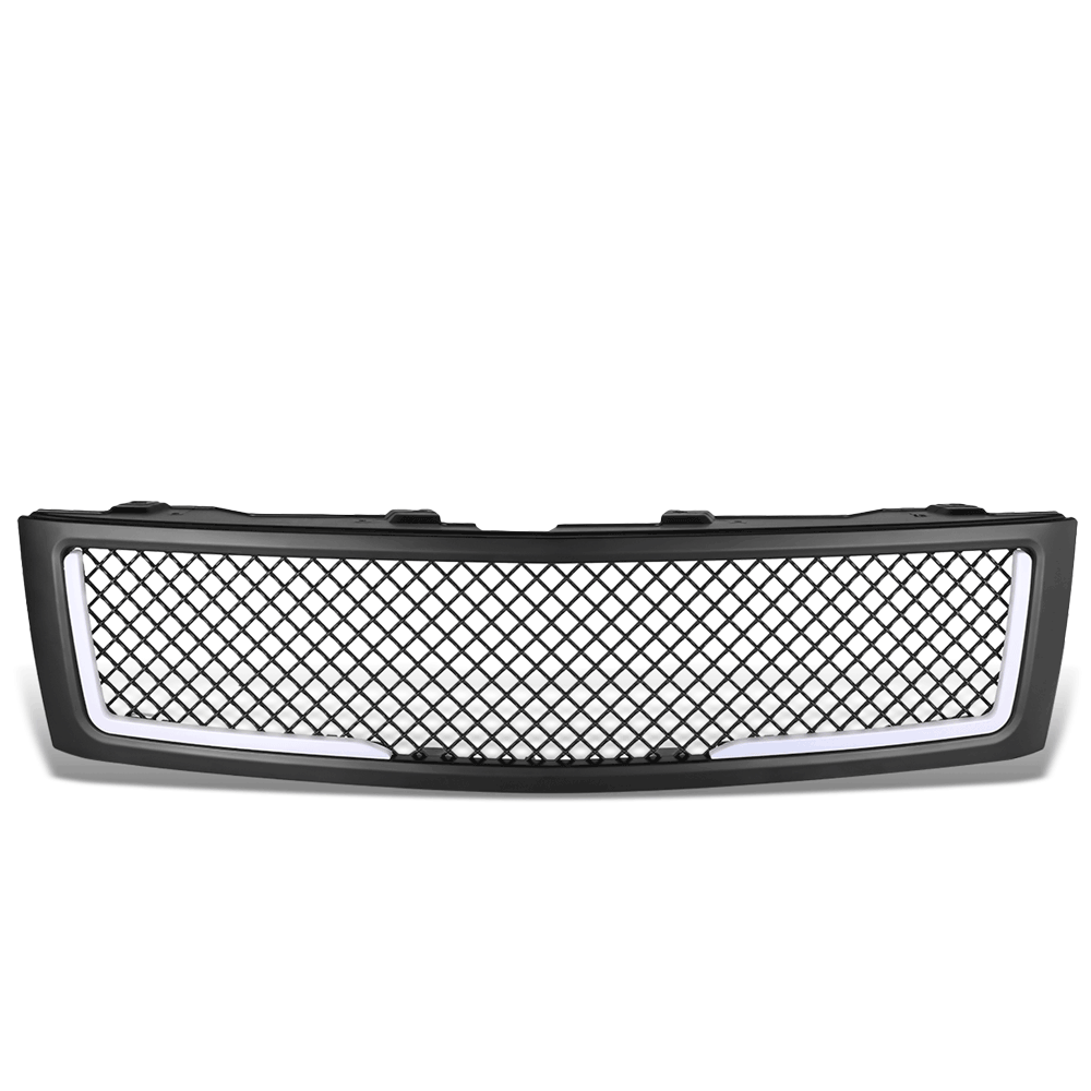 Matte Black Badgeless Diamond Mesh Style w/LED DRL Front Grille For 07-13 Chevrolet Silverado 1500