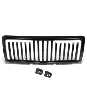 Black Glossy Vertical Slat Style Front Grille w/L-Shape LED Bar For 14-15 Chevrolet Silverado 1500