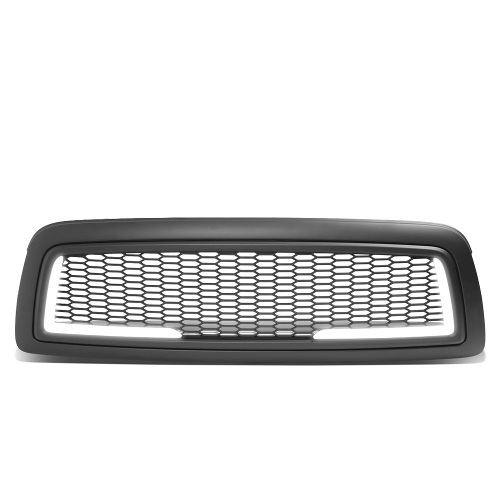 Black Matte Honeycomb Mesh Style Front Grille w/L-Shape LED Bar For 09-12 Dodge Ram 1500