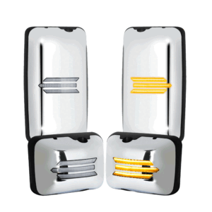 Chrome 12V [Sequential 3-Strip LED Turn Signal] (4PC Large & Small) Manual Side View Mirror Assembly For 05-21 Hino