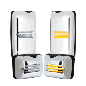 Chrome 24V [Sequential 3-Strip LED Turn Signal] (4PC Large & Small) Manual Side View Mirror Assembly For 05-21 Hino